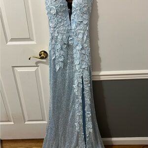 Jovani Light Blue Floral Prom Gown